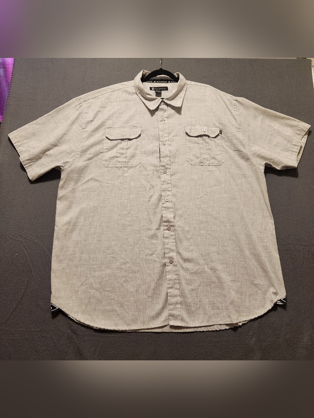 Rocawear Button Up Shirt Men Size 5XL Gray W/Pockets Big & Tall Cotton Blend